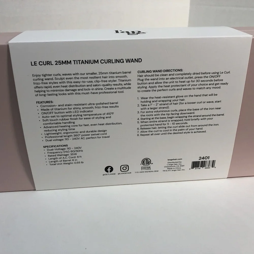 NIB Sealed L'ange Le Curl 25mm‎ Titanium Curling Wand - Blush